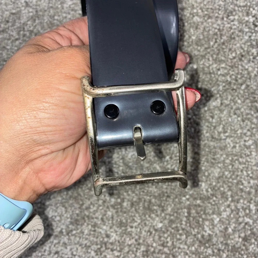 Mens Black/Pewter Patent‎ Leather Reversible Belt Size 34 Utility Grunge Casual